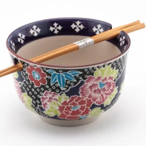 Tazón Japones Con Palillos Flores